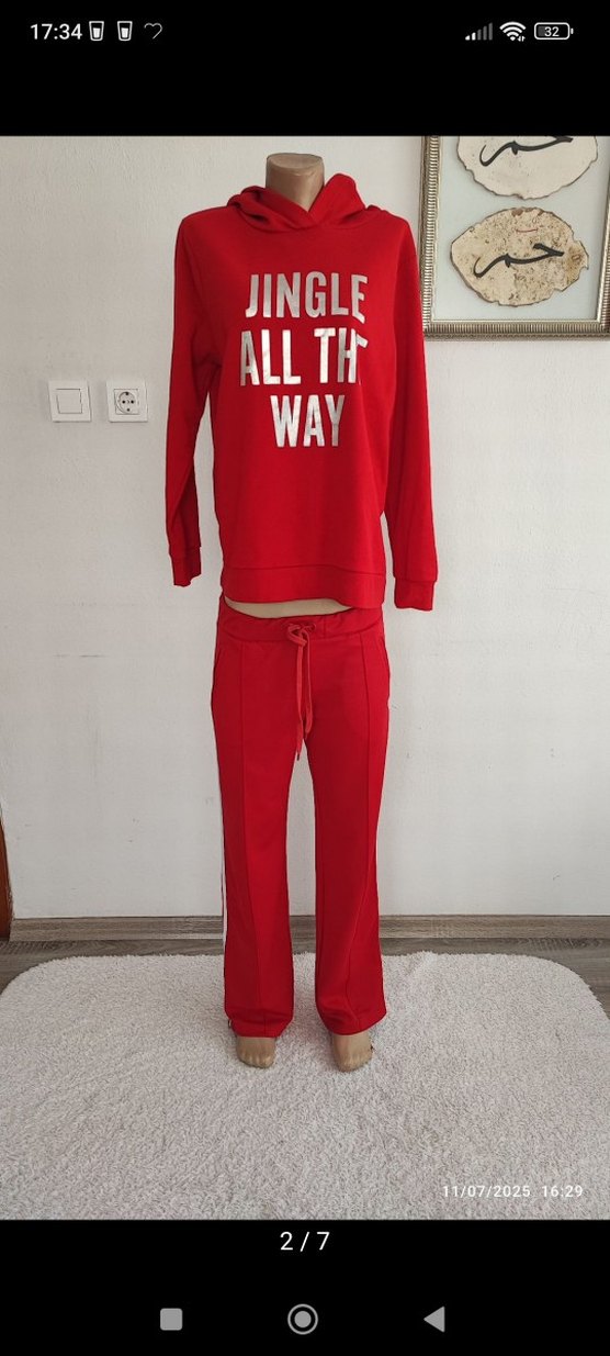 Kırmızı Baskılı Kapüşonlu Kadın Sweatshirt - Görsel 2