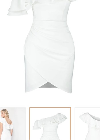 Beyaz Drapeli asimetrik Yaka Mini Elbise - Görsel 3