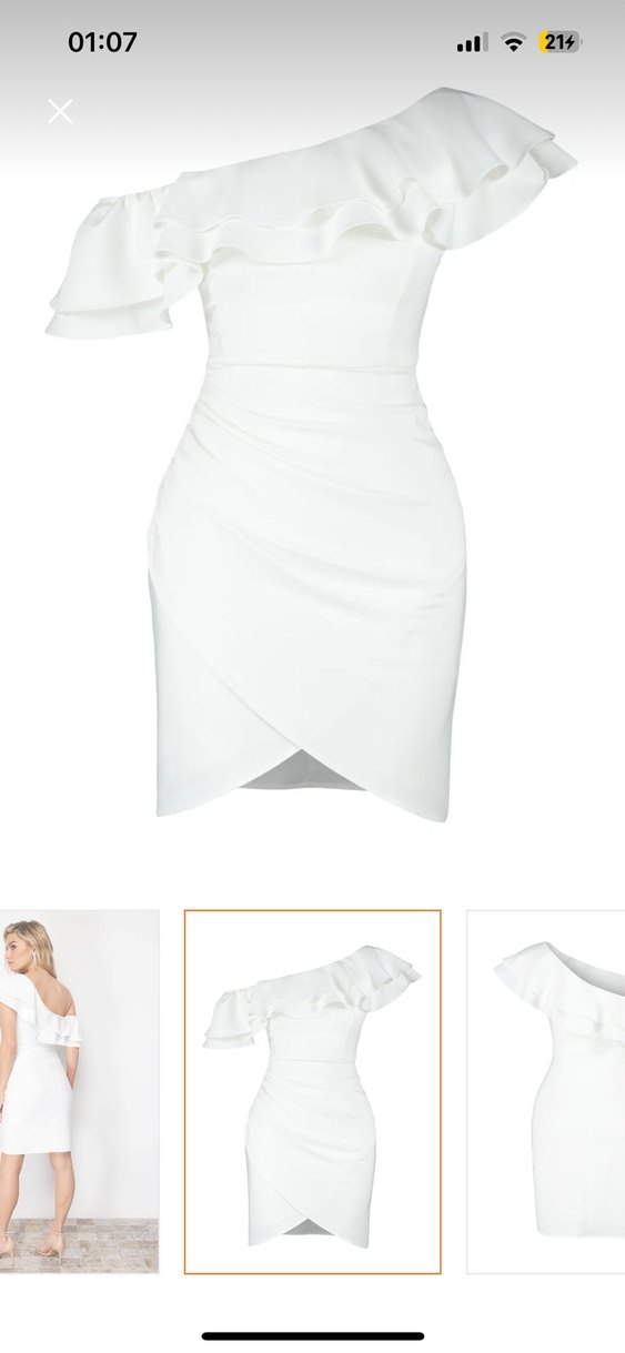 Beyaz Drapeli asimetrik Yaka Mini Elbise - Görsel 3