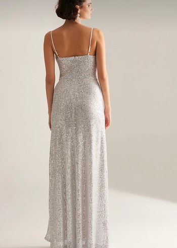 Betty sam marka gümüş Parlak Askılı Uzun Drapeli Elbise - Görsel 5