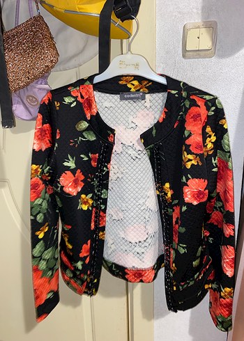 Çiçek Desenli Fermuarlı Kadın Ceket - Görsel 2