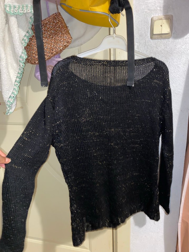 Siyah Örgü Kadın Triko Kazak - Görsel 2