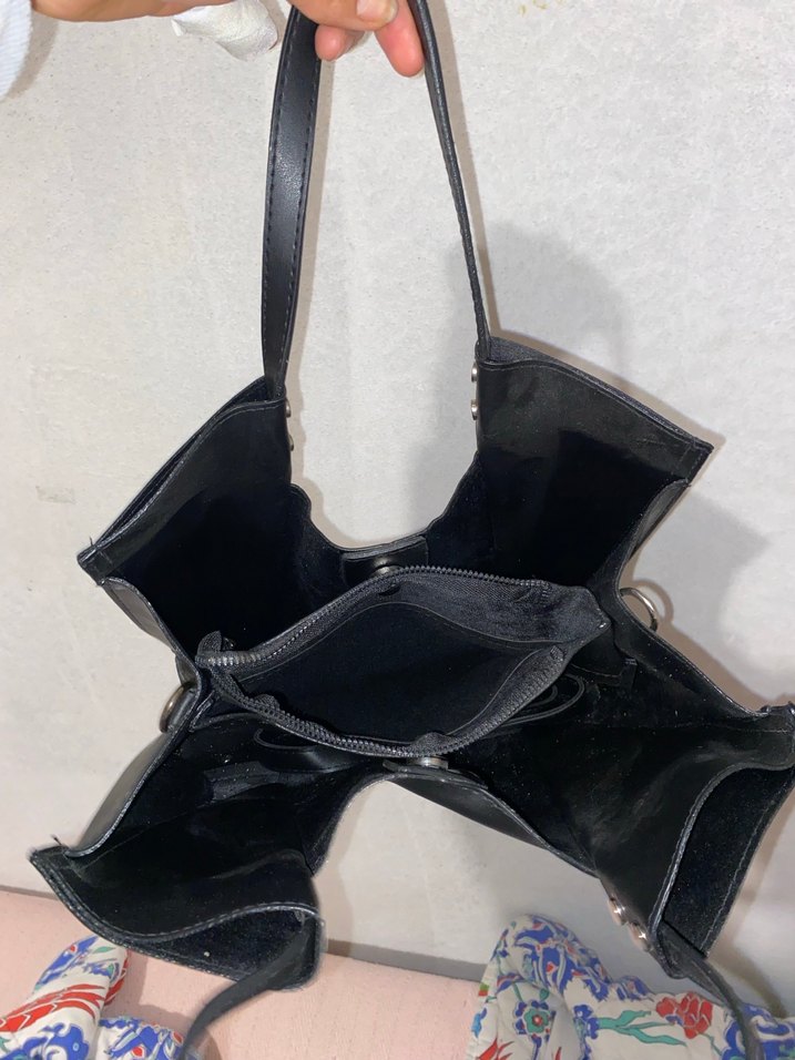 Siyah Minimalist Deri Fermuarlı Kadın Çanta - Görsel 3