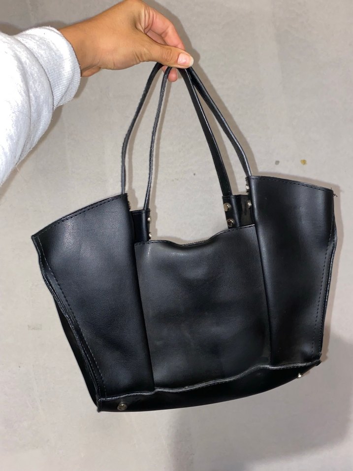 Siyah Minimalist Deri Fermuarlı Kadın Çanta - Görsel 2