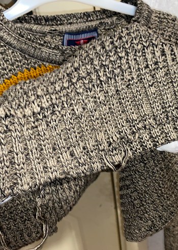 Gri Çizgili Örgü Erkek Kazak - Görsel 4