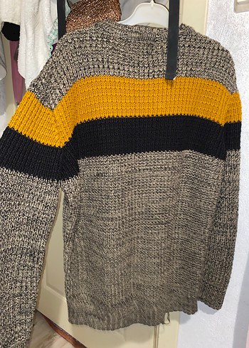 Gri Çizgili Örgü Erkek Kazak - Görsel 2