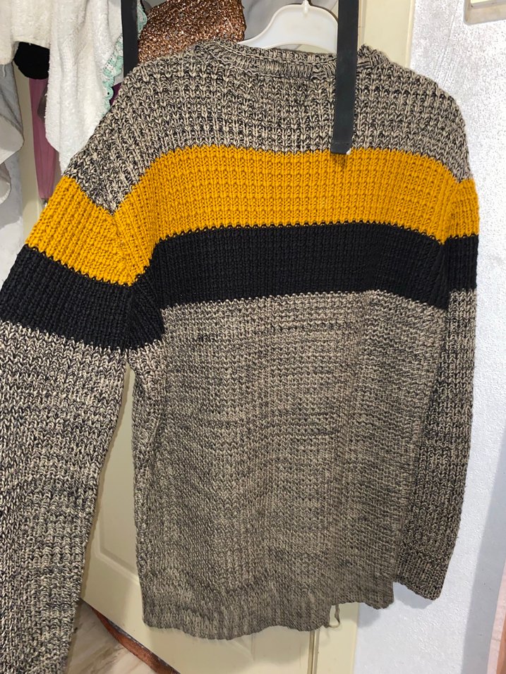 Gri Çizgili Örgü Erkek Kazak - Görsel 2