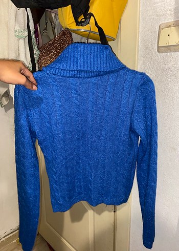 Mavi Parlak Balıkçı Yaka Örgü Kadın Kazak - Görsel 3
