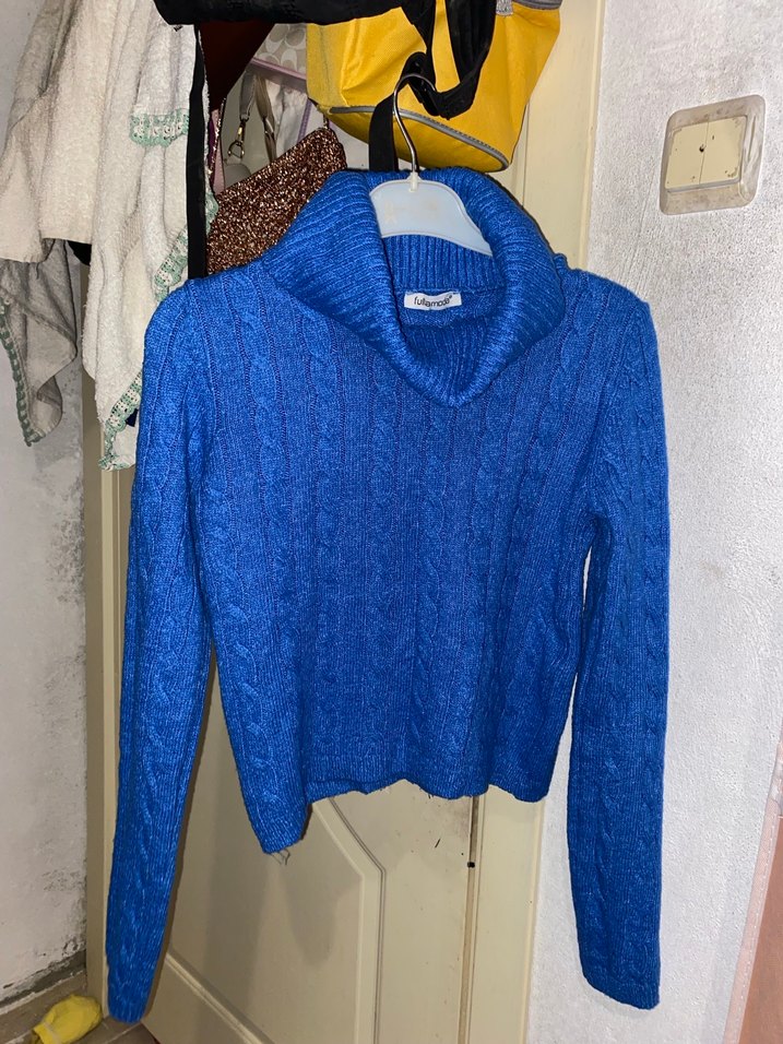 Mavi Parlak Balıkçı Yaka Örgü Kadın Kazak - Görsel 2