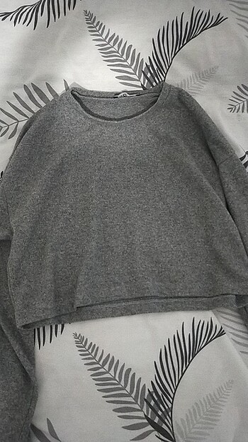 l Beden gri Renk Kadın Gri Sweatshirt Crop 