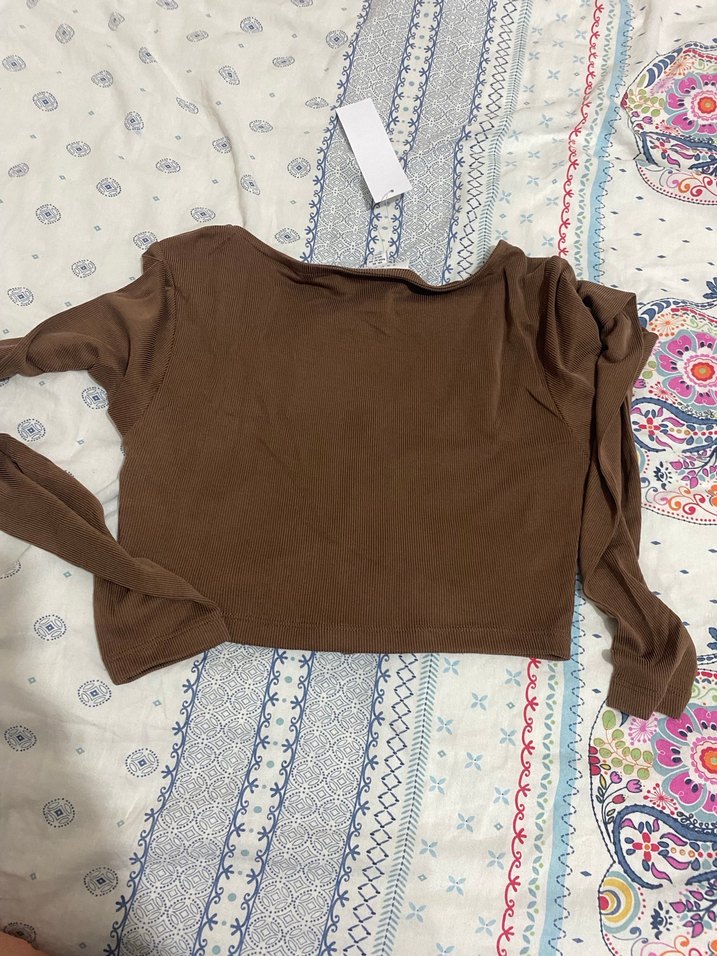 Kadın Kahverengi V Yaka Uzun Kollu Bluz - Görsel 4