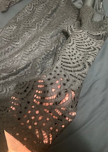 Siyah Uzun Kollu Dantel Kadın Elbise - Görsel 3