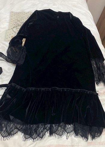 Uzun Siyah Gotik Kadın Elbise - Görsel 3