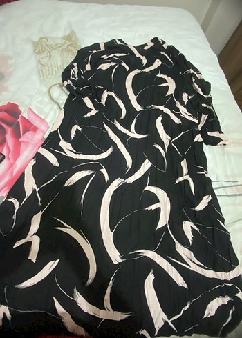 Siyah bisiklet  Yaka Uzun Kollu Salaş Elbise - Görsel 3