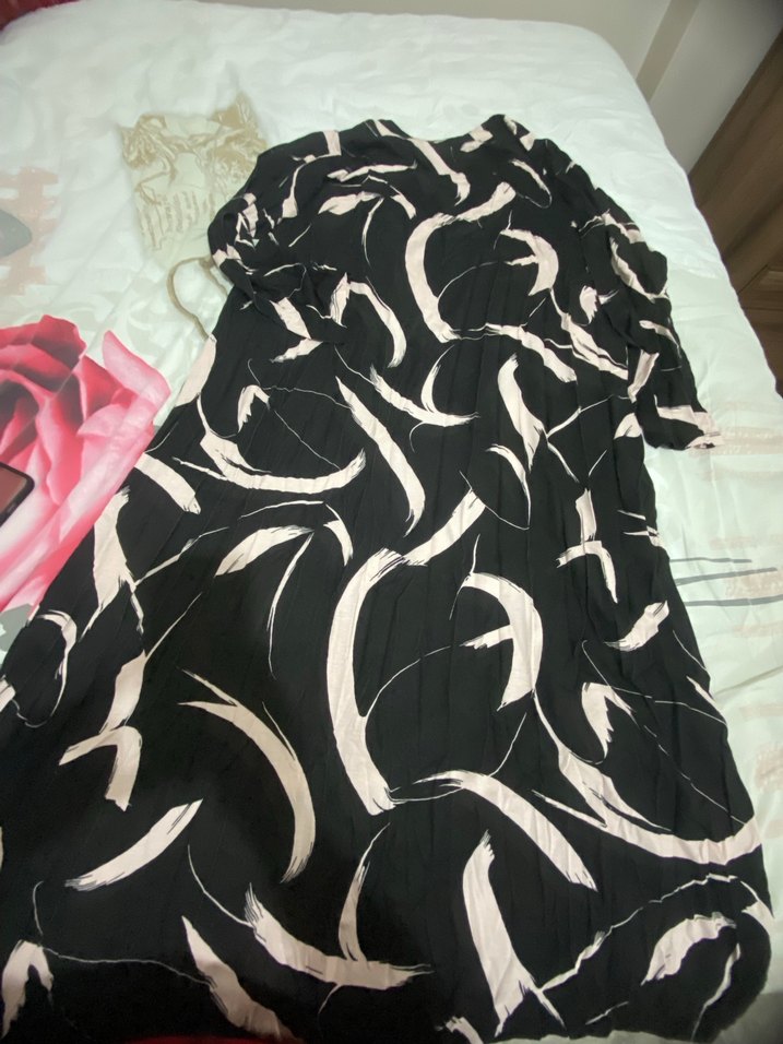 Siyah bisiklet  Yaka Uzun Kollu Salaş Elbise - Görsel 3