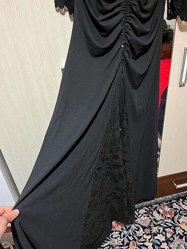 diğer Beden siyah Renk Dantel detaylı kuyruklu gece elbisesi