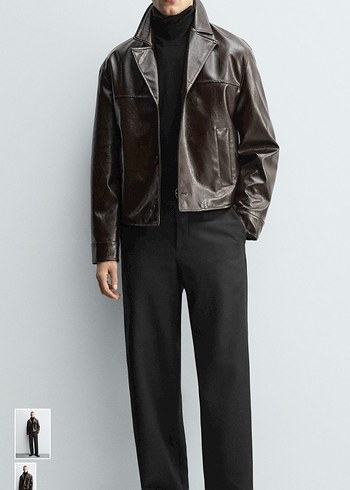 Zara crop suni deri ceket XL - Görsel 2