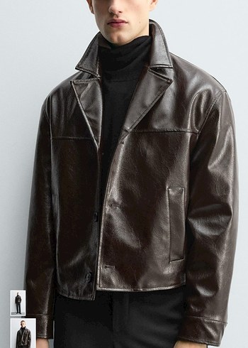 Zara crop suni deri ceket XL - Görsel 4