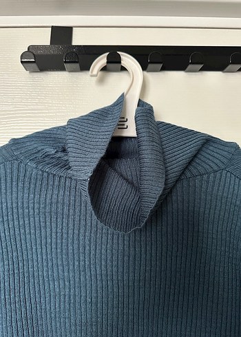 Boğazlı Gri-Mavi Triko Kadın Kazak - Görsel 2