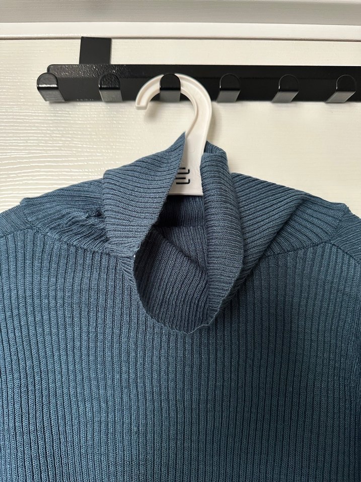 Boğazlı Gri-Mavi Triko Kadın Kazak - Görsel 2