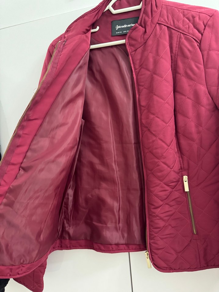 Stradivarius marka Bordo Kadın Midi Ceket Fermuarlı - Görsel 3