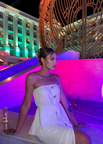 Beyaz Transparan Askılı Uzun Elbise - Görsel 4