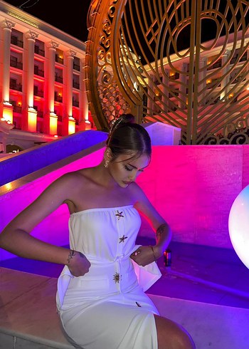 Beyaz Transparan Askılı Uzun Elbise - Görsel 2