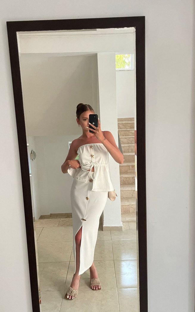 Beyaz Transparan Askılı Uzun Elbise - Görsel 3