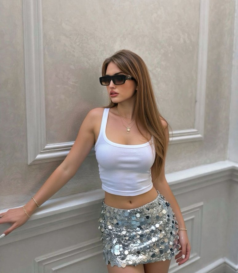 Gri Payetli Mini Etek - Görsel 2