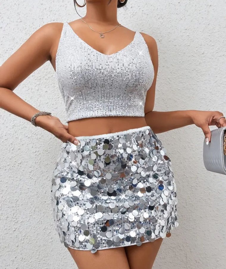 Gri Payetli Mini Etek - Görsel 3