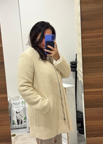 Trendy Beyaz Örgü Yün Kaban - Görsel 2