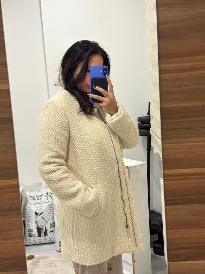 Trendy Beyaz Örgü Yün Kaban - Görsel 2