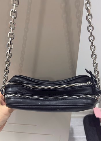 Zincir Detaylı Siyah Deri Kadın Çanta - Görsel 3