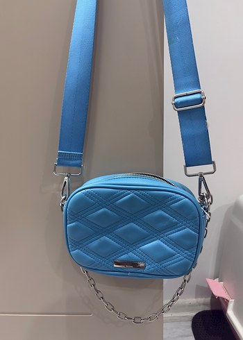 Mavi Deri Zincir Detaylı Kadın Çanta - Görsel 2