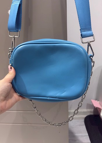 Mavi Deri Zincir Detaylı Kadın Çanta - Görsel 4