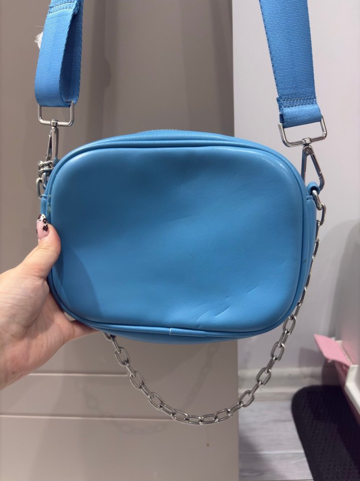 Mavi Deri Zincir Detaylı Kadın Çanta - Görsel 4