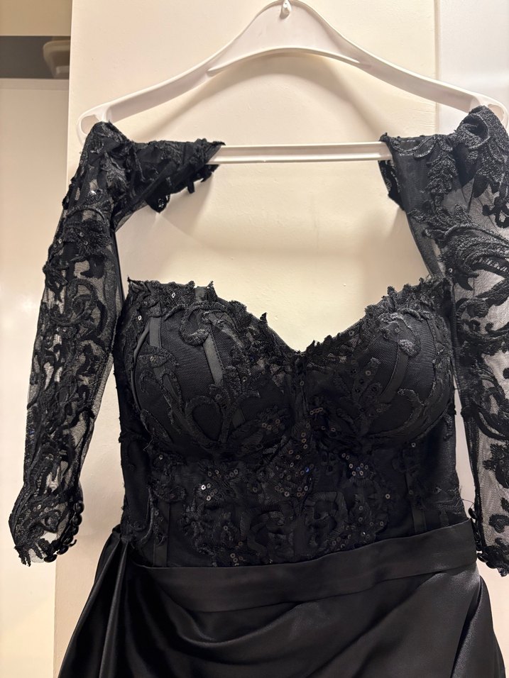 Siyah Gotik Uzun Kollu Abiye Elbise - Görsel 5