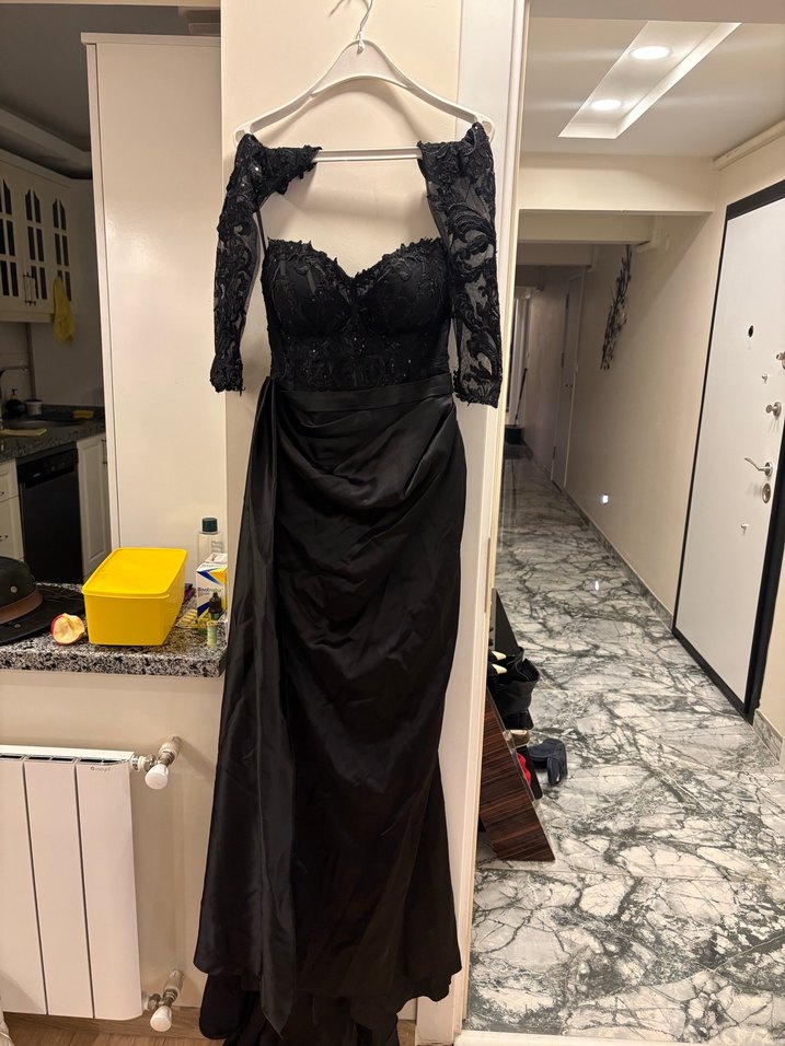 Siyah Gotik Uzun Kollu Abiye Elbise - Görsel 3