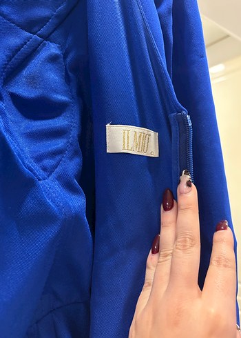 Mavi Drapeli V Yaka Uzun Abiye Elbise - Görsel 5