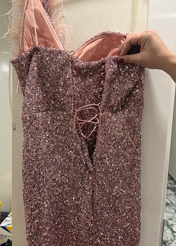 Işıltılı Askılı Straplez Uzun Abiye Elbise - Görsel 5