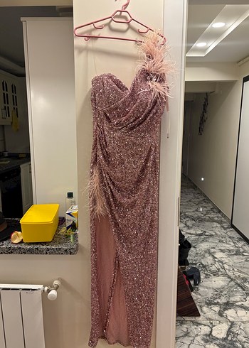 Işıltılı Askılı Straplez Uzun Abiye Elbise - Görsel 3