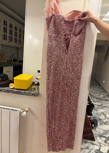 Işıltılı Askılı Straplez Uzun Abiye Elbise - Görsel 6