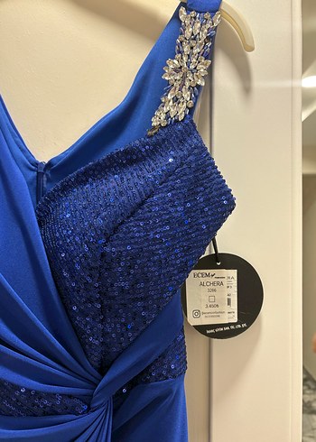 Mavi Drapeli Uzun Abiye Elbise - Görsel 3