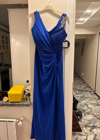 Mavi Drapeli Uzun Abiye Elbise - Görsel 2