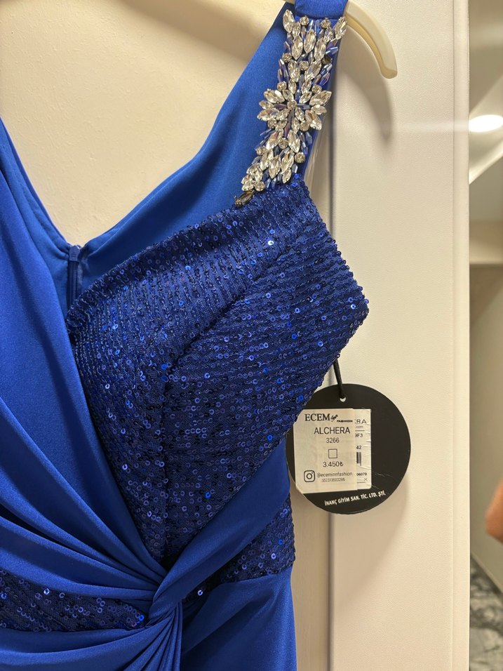 Mavi Drapeli Uzun Abiye Elbise - Görsel 3