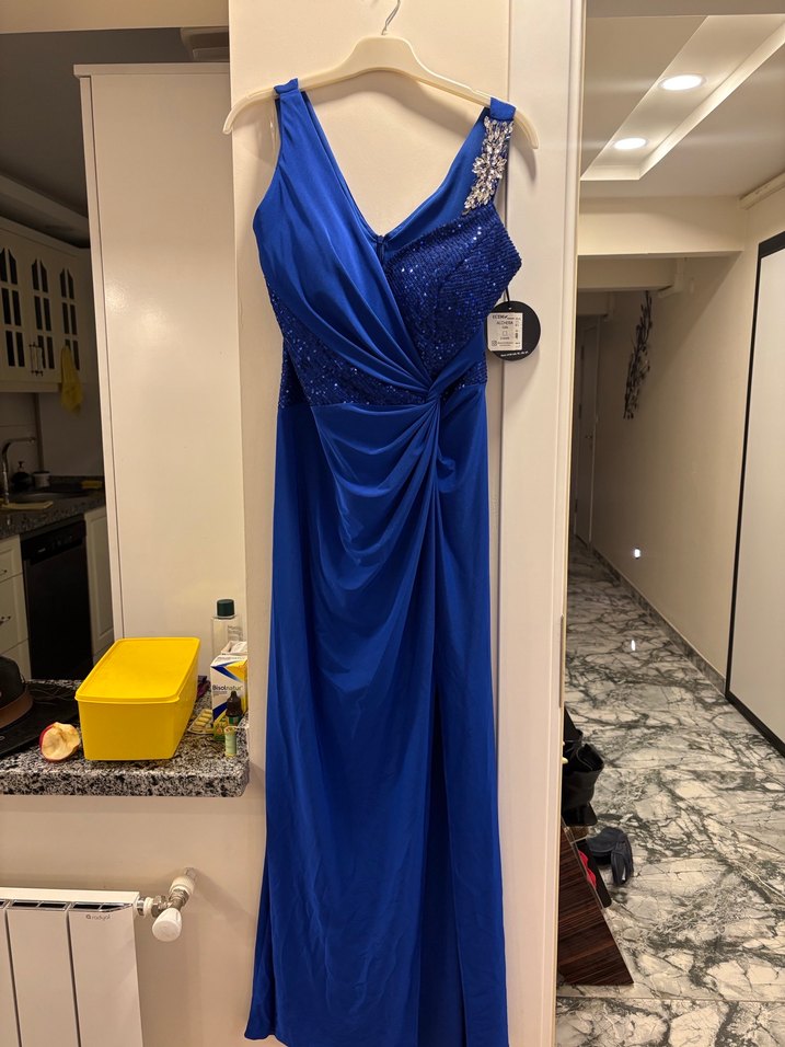 Mavi Drapeli Uzun Abiye Elbise - Görsel 2