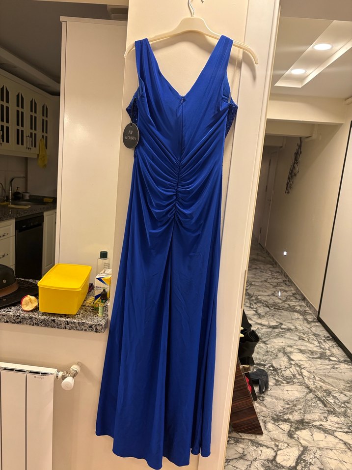 Mavi Drapeli Uzun Abiye Elbise - Görsel 4