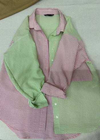 Renkli Düğmeli Kısa Kollu Kadın Gömlek - Görsel 2