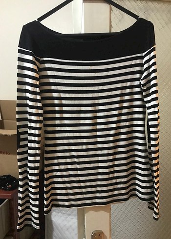 Çizgili Siyah Uzun Kollu Bluz - Görsel 2
