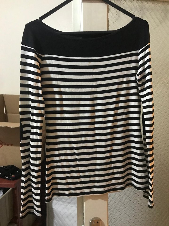 Çizgili Siyah Uzun Kollu Bluz - Görsel 2